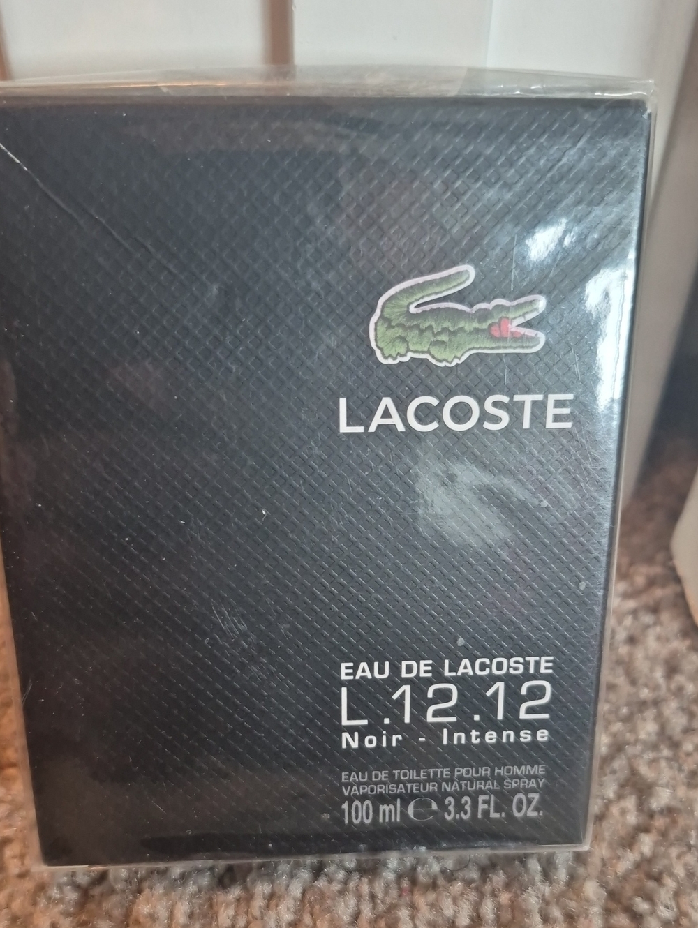Lacoste Eau De Lacoste L.12.12 Noir-Intense Black Box with Green Crocodile Logo